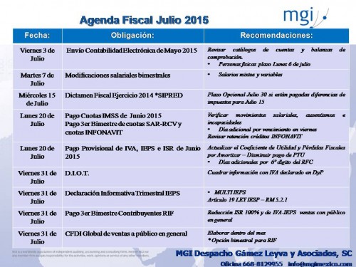 Agenda Fiscal Julio 2015